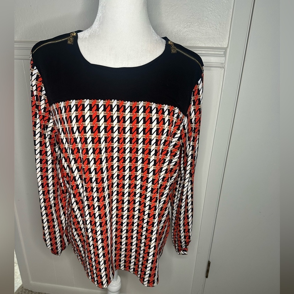 Anne Klein Black and Red Long Sleeve Blouse size XL new with tag